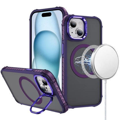 For Apple iPhone 11 Hybrid Metal Camera Stand Ring Sturdy, Compatible with MagSafe, Matte Hard TPU Colorful Edge Case Cover