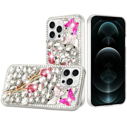 Phone Case for Apple iPhone 12 Pro Max Luxury Full Diamond Glitter 3D Floral Ornament Hybrid Shockproof Stylish Rhinestone Designer Protective Elegant Cover