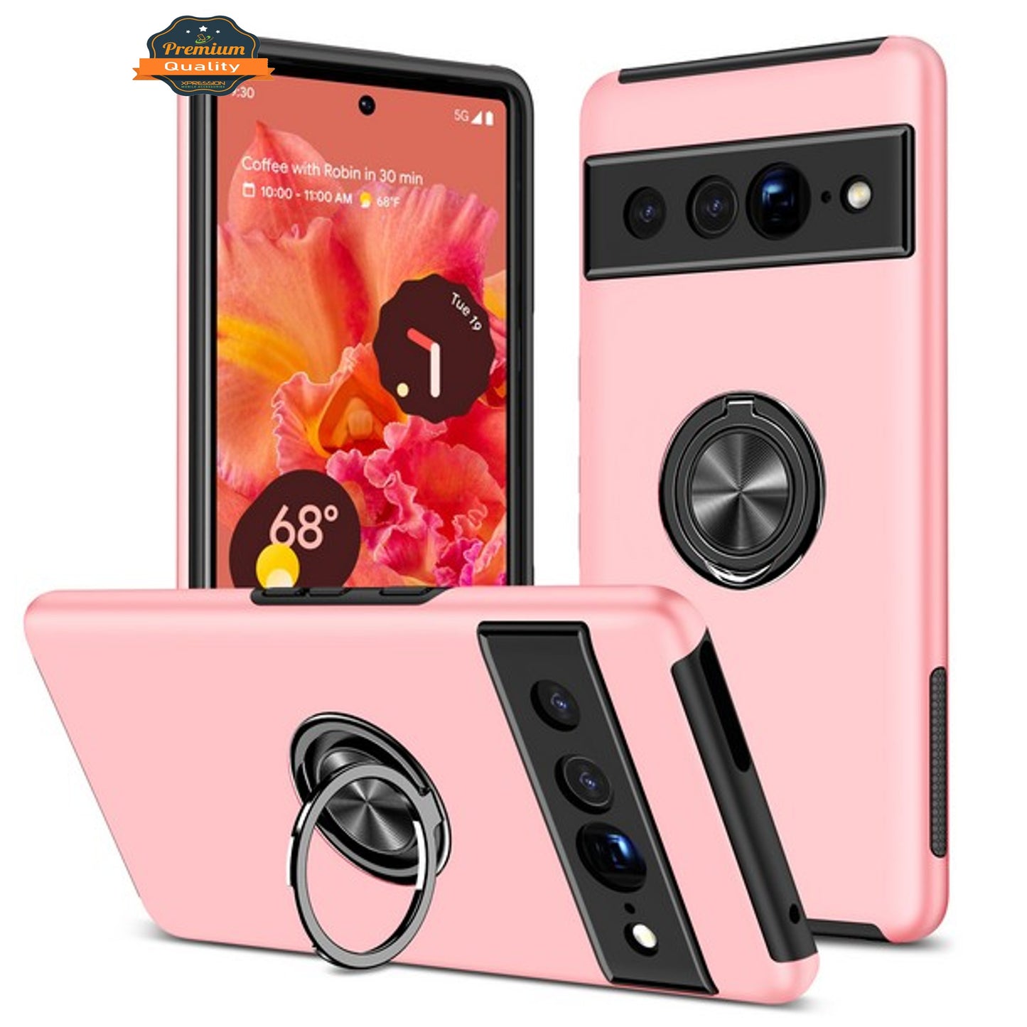 For Google Pixel 10 /Pixel 10 Pro Military Grade Hybrid Case with Flat Metal Ring 360° Rotation Kickstand, Slim Fit Back Hard PC Case Cover