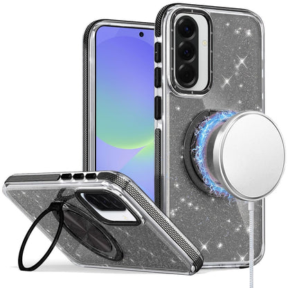 For Samsung Galaxy A37 Slim Bling Glitter Sparkly Shimmer Hybrid with Magnetic Ring and 360° Rotational Stand [Compatible with Magsafe] Case Cover
