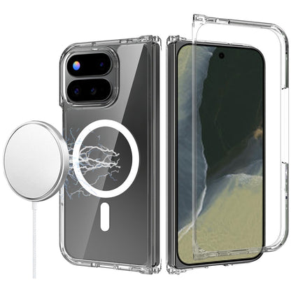 Phone Case for Google Pixel 11 Pro Fold Transparent Magnetic Back Hybrid Hard PC Soft TPU Slim Fit Reinforced Bumper Shock Absorbing Frame Cover Clear