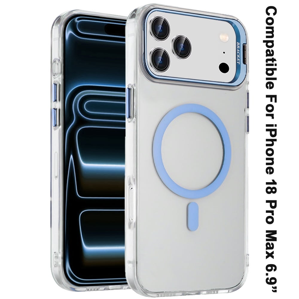 Phone Case for Apple iPhone 18 Pro Max Clear Metallic Camera Stand Magnetic Hybrid TPU Shockproof Grip Camera Protection Kickstand Durable Armor Cover