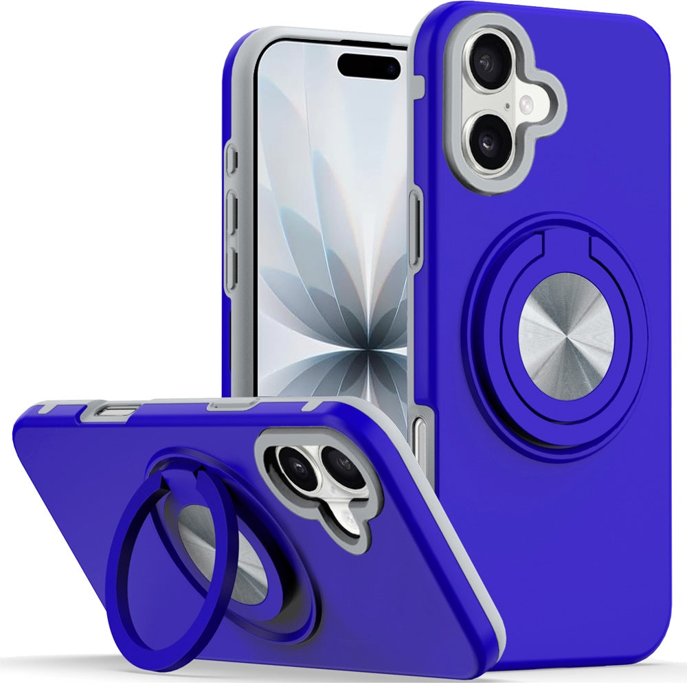 For Apple iPhone 17 Metal Matte Hybrid with Invisible Rotational Ring Stand, Car Mount Friendly, Military Grade Slim Fit Sturdy Case Cover