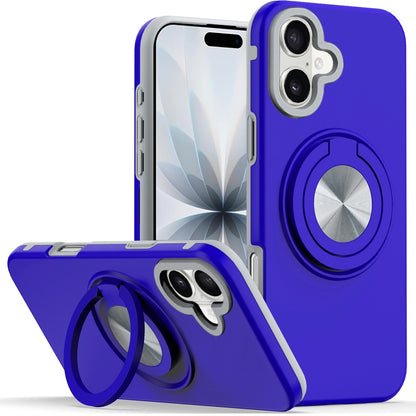For Apple iPhone 17 Metal Matte Hybrid with Invisible Rotational Ring Stand, Car Mount Friendly, Military Grade Slim Fit Sturdy Case Cover