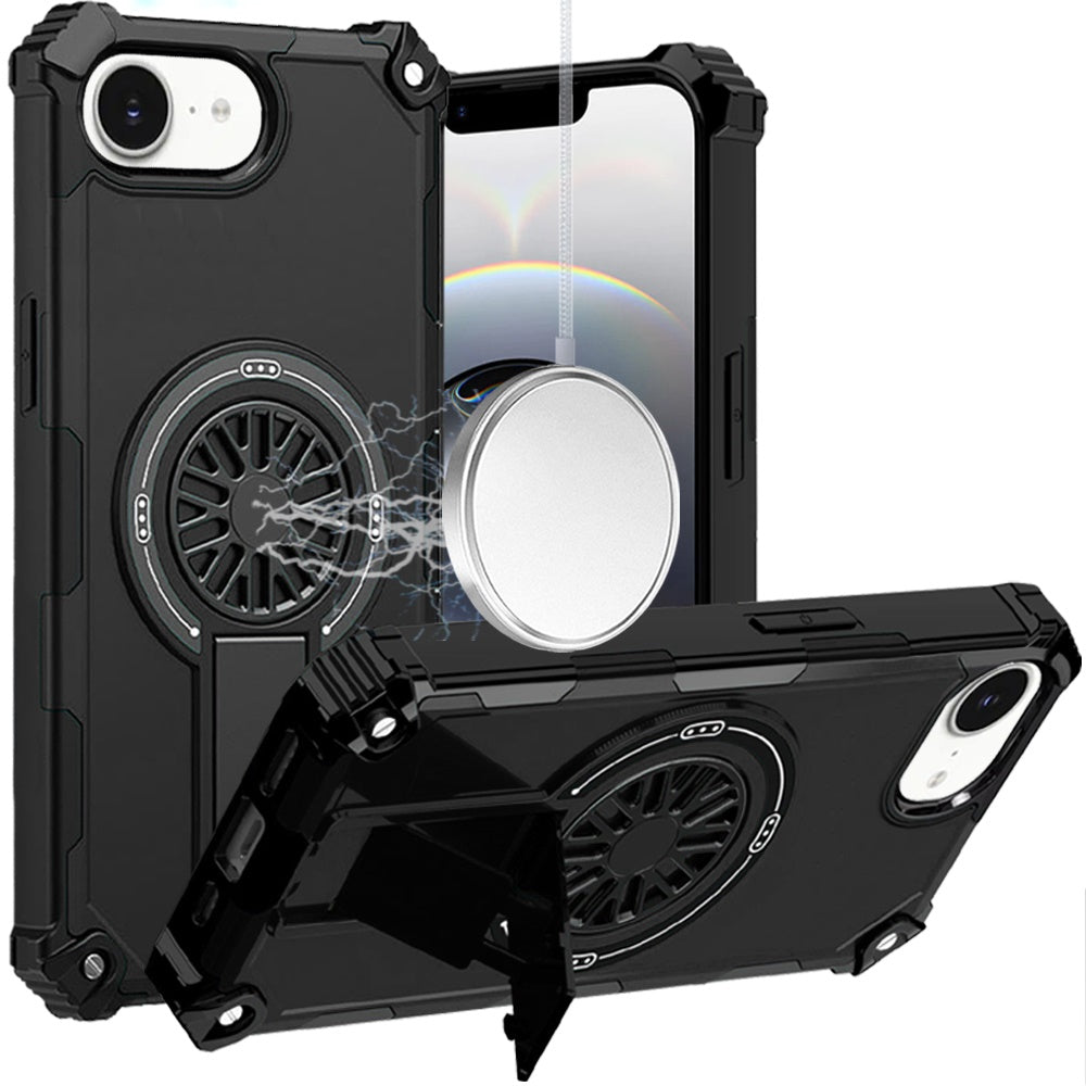 For Apple iPhone 17E /16E Texture Design Invisible Kickstand Case, MagSafe Compatible Hybrid Shockproof Cover, Car Mount Friendly Case Cover Cosmic Orange
