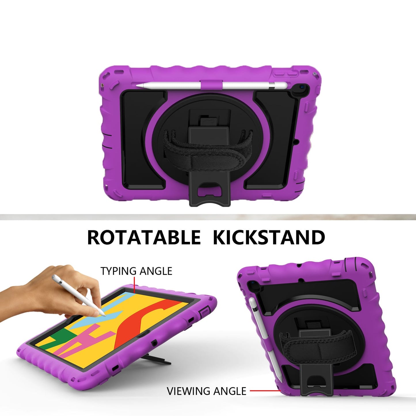 Tablet Case for Apple iPad (9.7 inch) 360 Rotating Hybrid Heavy Duty Kickstand Hand Strap Shoulder Strap Full Body Drop Protection Cover Purple