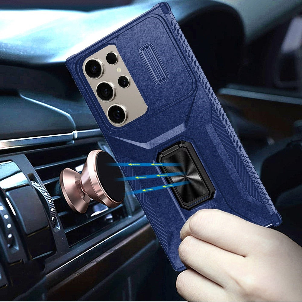 For Samsung Galaxy S26 Case, Camera Cover with Magnetic Rotation Ring Stand, Military Grade Hybrid Hard TPU Shockproof Case Cover