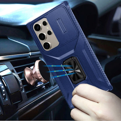 For Samsung Galaxy A57 Case, Camera Cover with Magnetic Rotation Ring Stand, Military Grade Hybrid Hard TPU Shockproof Case Cover