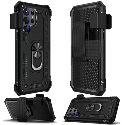 For Motorola Moto G Power 5G 2023 Hybrid Combo Belt Clip Holster with Ring Stand Holder, Military Grade Fit Magnetic Car Mount Shockproof Case Cover Black