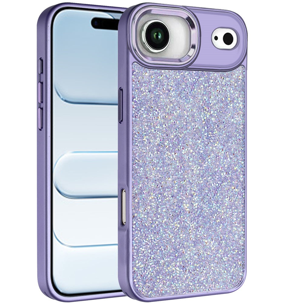 For Apple iPhone 17 Air (6.6") Crystal Sparkle Diamond Glass Full Mini Glitter Bling Frame TPU Hybrid Protective Case Cover