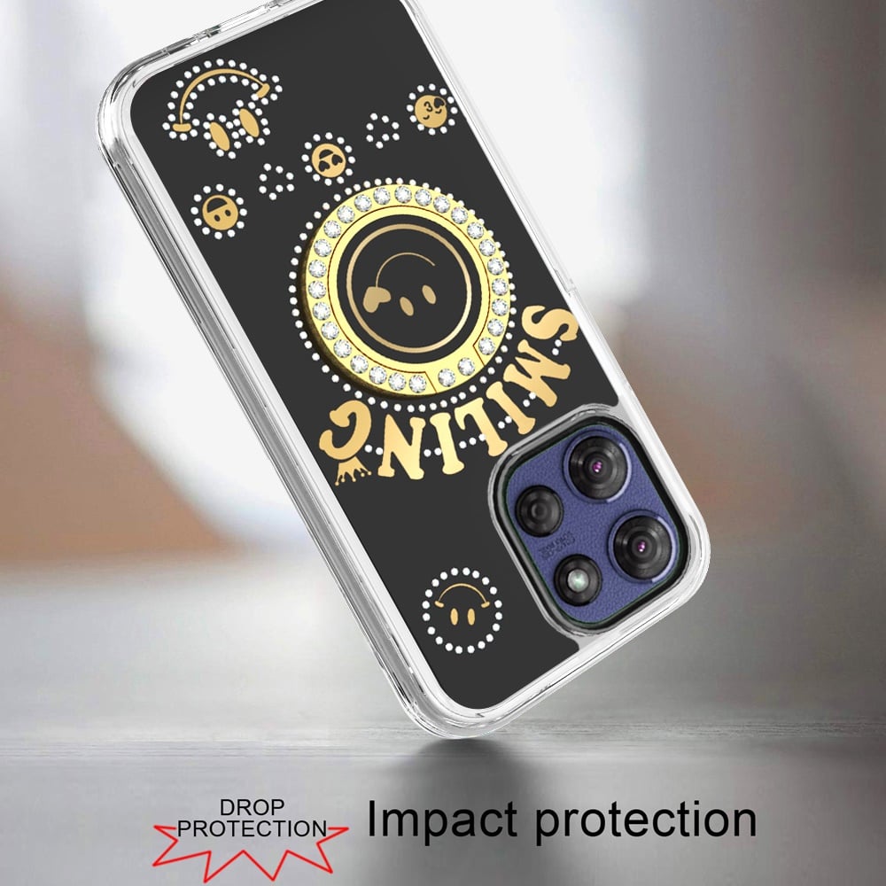 For Motorola Moto G Stylus 5G 2026 /2025 Smiling Glitter Bling Ornament Hybrid Shockproof Stylish Sparkle Design Secure Grip Durable Protection Case Cover