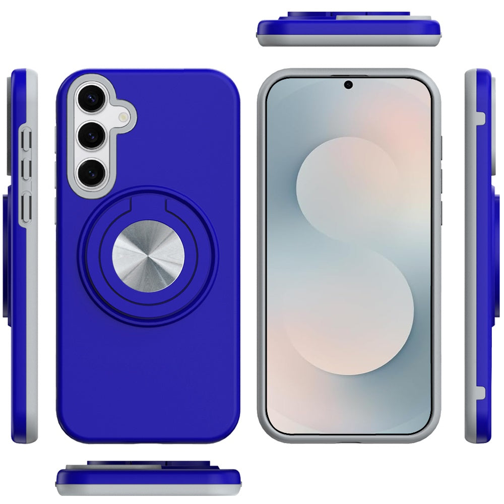 For Samsung Galaxy S25 FE, S25 Fan Edition Metal Matte Hybrid with Invisible Rotational Ring Stand, Car Mount Friendly, Military Grade Slim Fit Sturdy Case Cover Blue