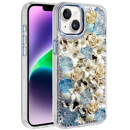 For Samsung Galaxy S26 Ultra 3D Diamond Floral Roses Flower Bling Stone Hybrid, Sparkly Rhinestone Gemstone Back Shockproof Case Cover