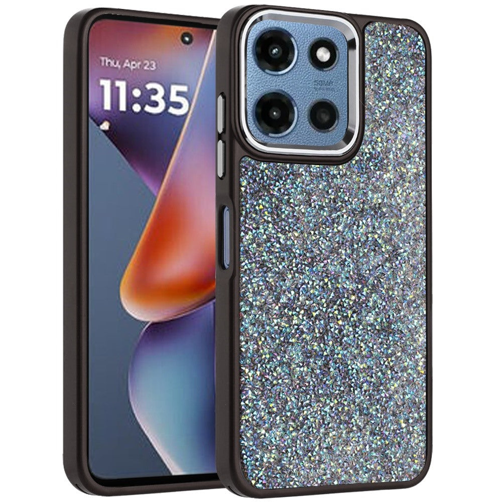 Phone Case for Motorola Moto G 5G 2026/ Moto G 5G 2025 Crystal Glass Bling Diamond Metallic Edge Shockproof Durable Protective Clear Hybrid Stylish Premium Design Cover Black