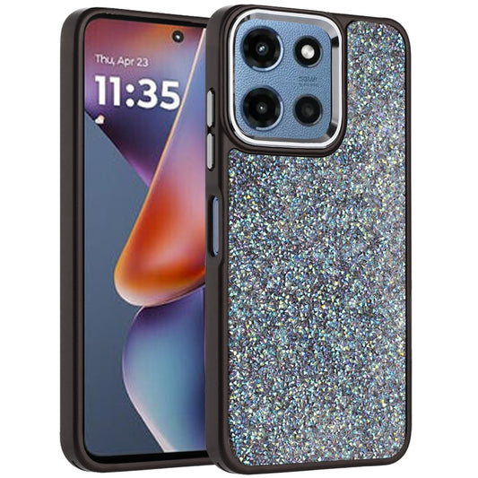Phone Case for Motorola Moto G 5G 2026/ Moto G 5G 2025 Crystal Glass Bling Diamond Metallic Edge Shockproof Durable Protective Clear Hybrid Stylish Premium Design Cover Black