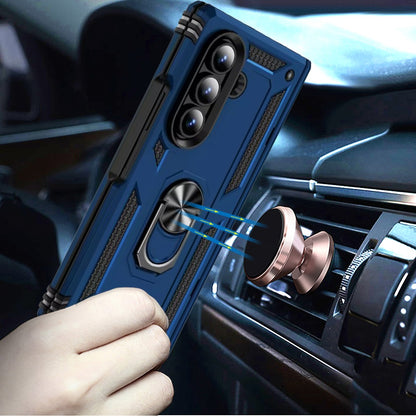 For Samsung Galaxy Z Flip 7 FE Hybrid Shockproof Protective with Magnetic 360° rotating Ring Kickstand, TPU Rubber PC Case Cover Blue