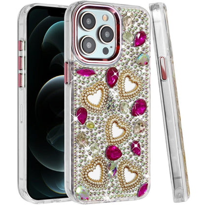 Phone Case for Apple iPhone 12 Pro Max Luxury Crystal Heart Rhinestone Diamond Bling Shockproof Hybrid Glitter Protective Stylish Durable Grip Cover