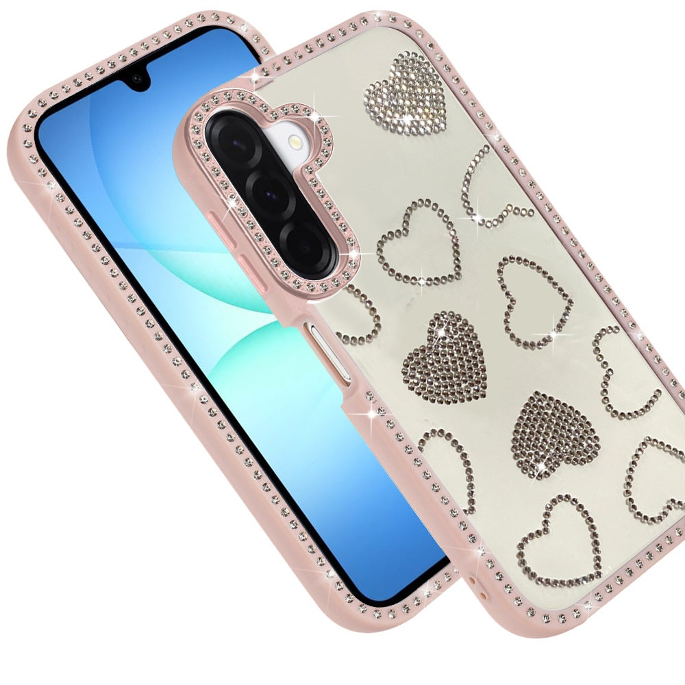 Phone Case for Samsung Galaxy A17 Spread Love Hearts Glitter Shimmer Bling Diamond Edge Shockproof Hybrid Stylish Protective Slim Grip Designer Cover