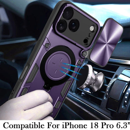Phone Case for Apple iPhone 18 Pro Magnetic Ring Stand Shockproof Hybrid Full Camera Slide Guard Anti Slip Heavy Duty Protective Armor Cover Purple