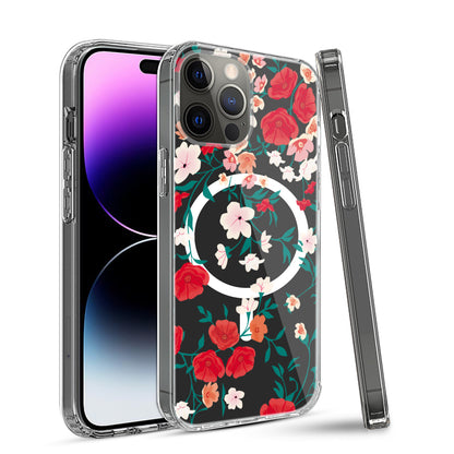 For Apple iPhone 16e Hybrid Flower Design Stylish Fashion Case, MagSafe Compatible, Thick Shockproof Hard PC Case Cover