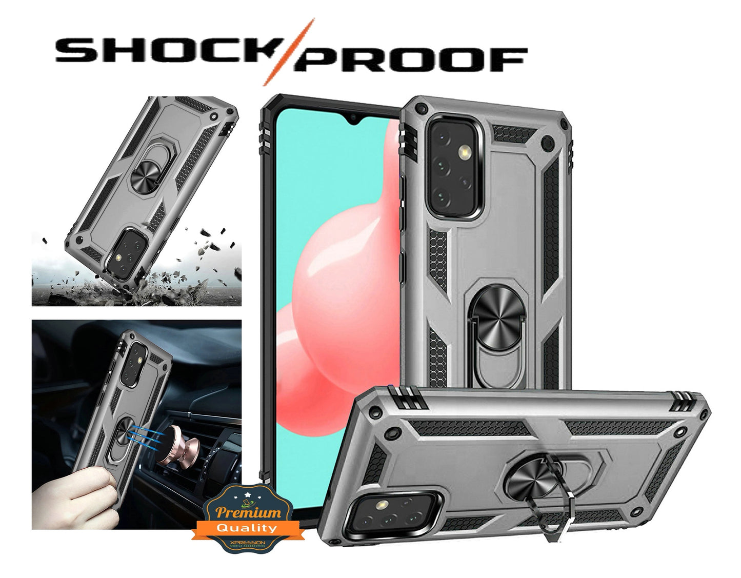 For Samsung Galaxy A17 5G Hybrid Shockproof Durable 360 Degree Rotatable Ring Stand Holder Kickstand Fit Magnetic Car Mount Case Cover