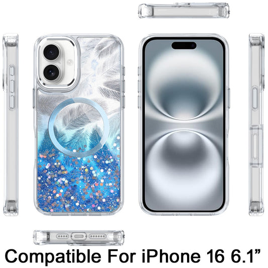 For iPhone 16 (6.1") Epoxy Glitter Shimmer Fashion Case with Magnetic Magsafe Compatible Hybrid Sparkling Slim Protective Case Cover Dark Blue