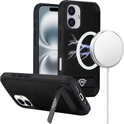 For Apple iPhone 16 Pro Max (6.9") Heavy Duty Dual-Layer Rugged Protection, Shockproof Kickstand Magnetic Compatible with MagSafe Case Cover