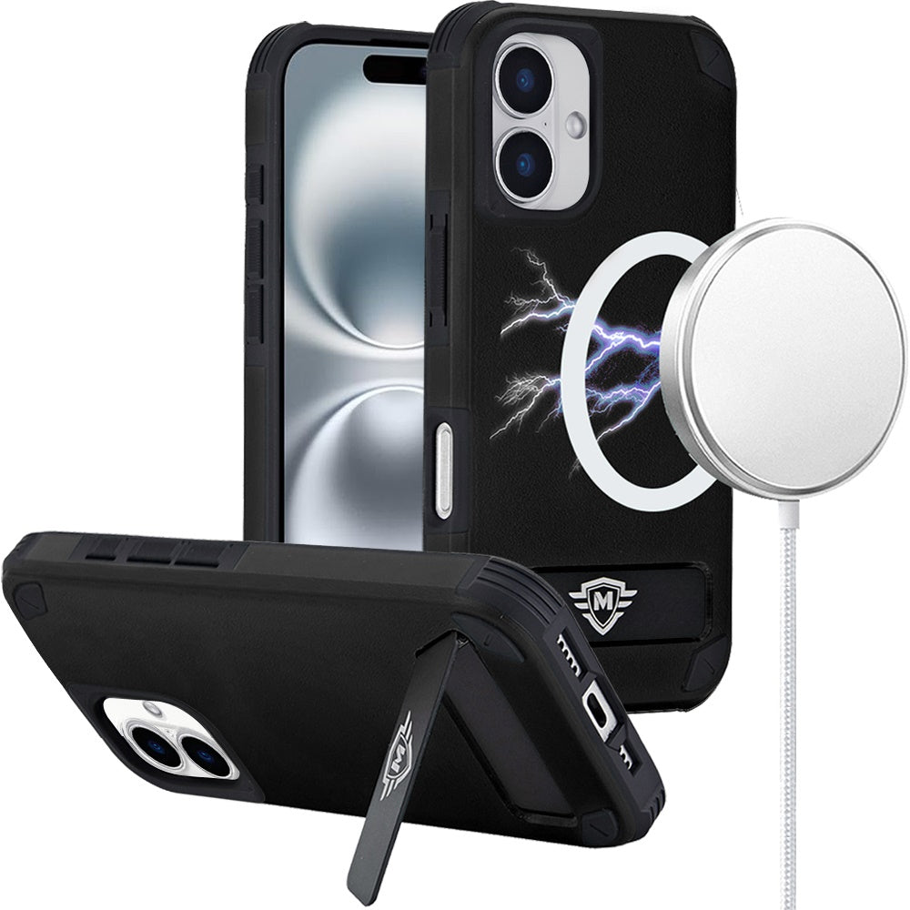 For Apple iPhone 16 (6.1") Heavy Duty Dual-Layer Rugged Protection, Shockproof Kickstand Tough Magnetic Compatible with MagSafe Case Cover
