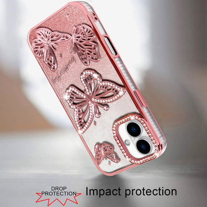 Phone Case for Apple iPhone 16 Plus Butterfly Freedom Shimmer Glitter Thick TPU Shockproof Anti Slip Durable Protective Design Cover Gold
