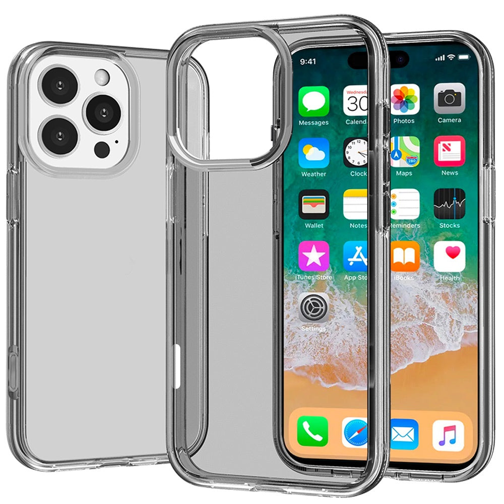 For iPhone 16 Pro Max (6.9") Transparent Shock Absorption PC + TPU Rubber Gel Thick 3mm Hybrid Silicone Slim Fit Back Case Cover