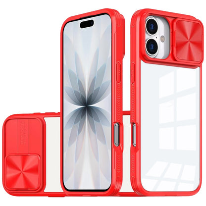 For Apple iPhone 17 (6.3") Hybrid Cases with Sliding Camera Cover Transparent Shockproof Bumper TPU Protective Case Cover Black