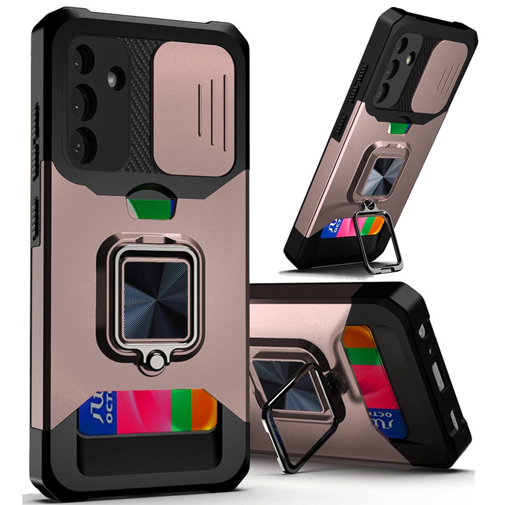 For Samsung Galaxy S25 /S24 Wallet Case with Ring Stand & Slide Camera Cover Back Credit Card Slot Holder, Military Grade Case Cover