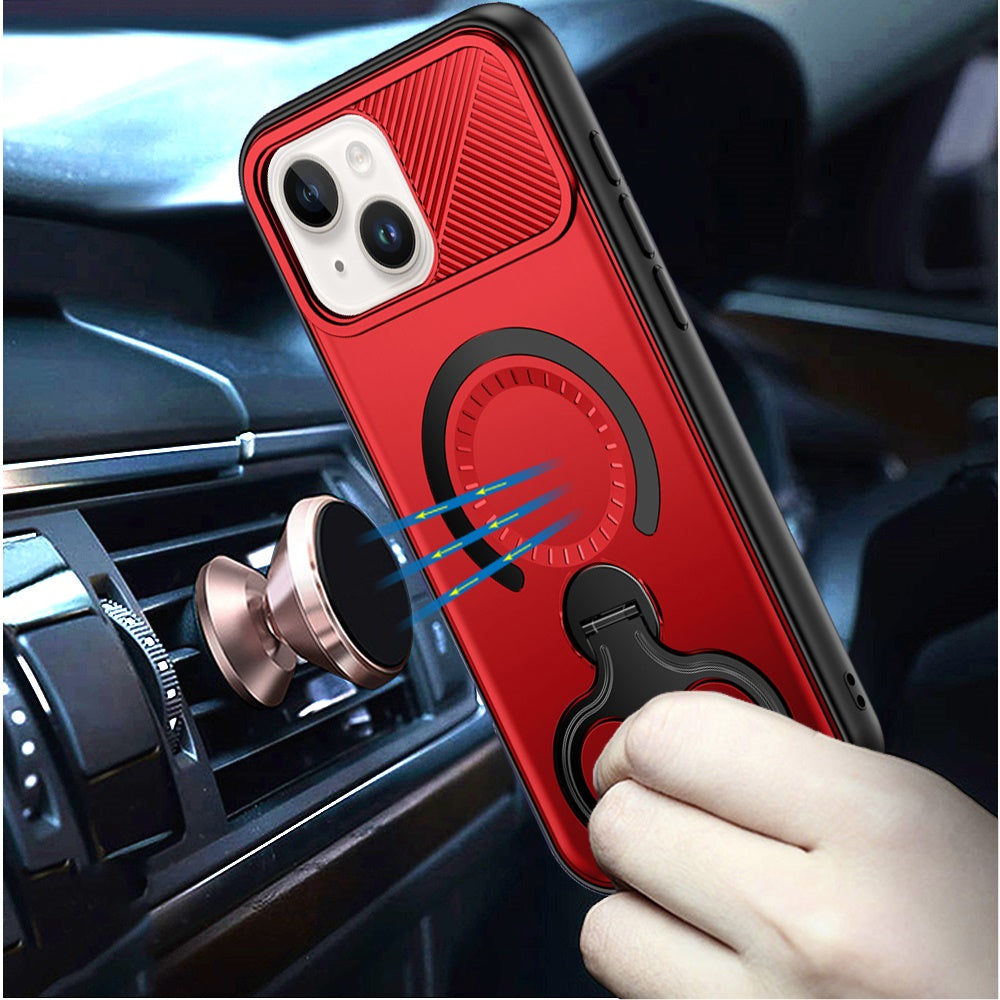 For iPhone 15 (6.1") Hybrid with Invisible 2 Hole Ring Stand Magnetic back Car Mount Friendly Protector Case Cover
