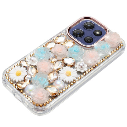 For Motorola Moto G Power 5G 2025 Fashion Daisy Floral Series, Full 3D Bling Crystal Diamonds Sparkling Rhinestone Glitter Hybrid Design Case Cover