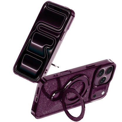 Phone Case for Apple iPhone 18 Pro Colofull Transparent Glitter Magnetic Ring Stand Shockproof Rotating Grip Protective Hybrid Durable Cover