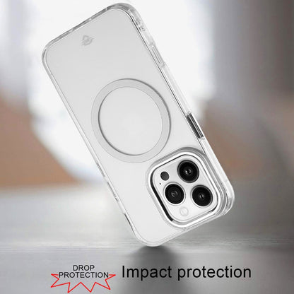 For Apple iPhone 16 Pro Max (6.9") Transparent Hybrid Circle Ring Magnetic Compatible with MagSafe Color Frame Metal Buttons Case Cover