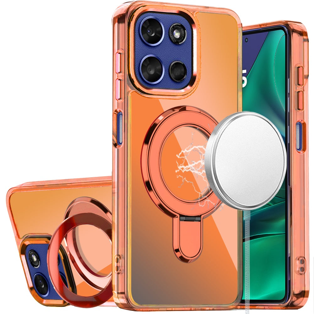 For Motorola Moto G Stylus 5G 2026 /2025 Chrome Hybrid with Rotating Magnetic Circle Ring Stand, Slim Shockproof Hybrid Case Cover Light Pink