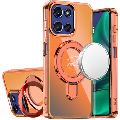 For Motorola Moto G Stylus 5G 2026 /2025 Chrome Hybrid with Rotating Magnetic Circle Ring Stand, Slim Shockproof Hybrid Case Cover Light Pink