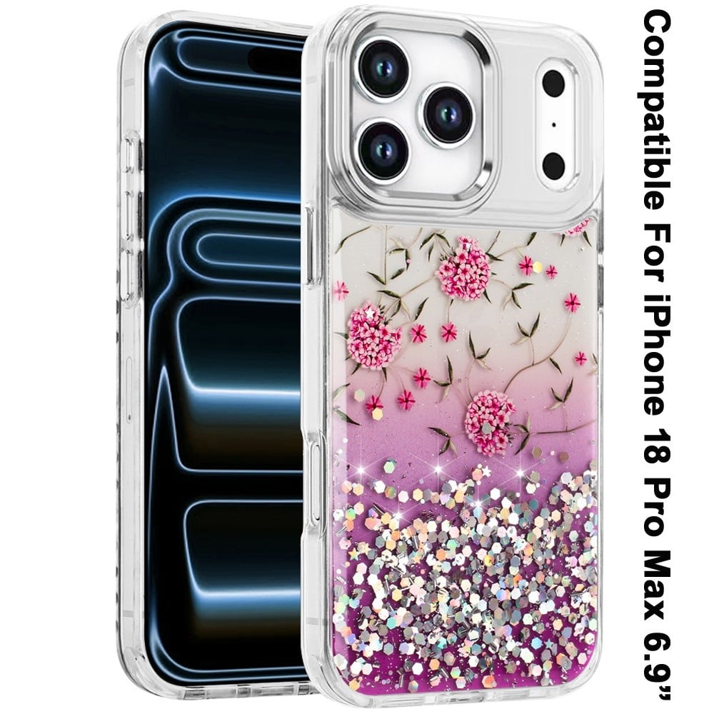 Phone Case for Apple iPhone 18 Pro Max Luxury Glitter Epoxy Design Chrome Metallic Edge Shockproof Protective Stylish Fashion Durable Slim Premium Finish Cover