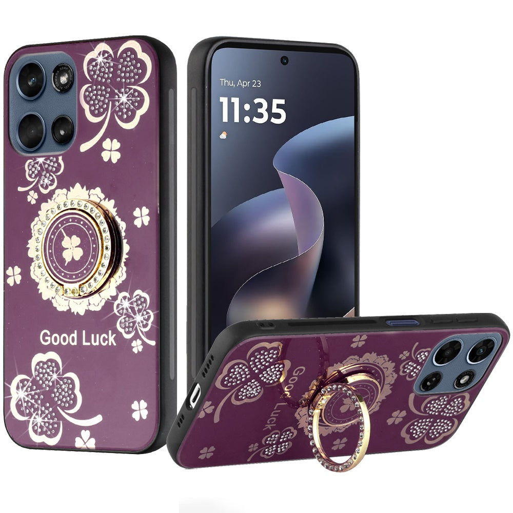 Phone Case for Motorola Moto G 5G 2026/ Moto G 5G 2025 Diamond 3D Fashion Floral Glitter Engraved Luxury Bling Hybrid Shockproof Chrome Edge Protective Grip Cover Purple
