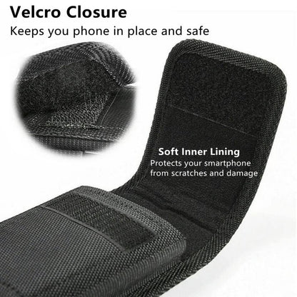 For Apple iPhone 16 Pro (6.3") Pouch Case Universal Vertical Canvas Built in Credit Card ID Slot and Belt Clip Loop Holster Cell Phone Holder Cover [Black]
