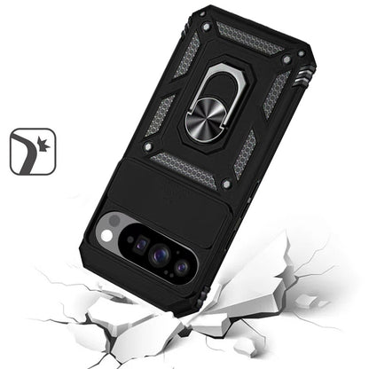For Google Pixel 10 / 10 Pro Hybrid Ring Shockproof with 360° Rotate Ring Kickstand, Camera Lens Protection, Soft Edge Bumper Case Cover