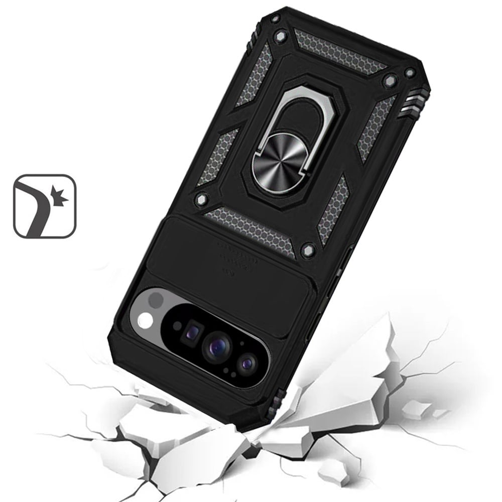 For Google Pixel 10 / 10 Pro Hybrid Ring Shockproof with 360° Rotate Ring Kickstand, Camera Lens Protection, Soft Edge Bumper Case Cover