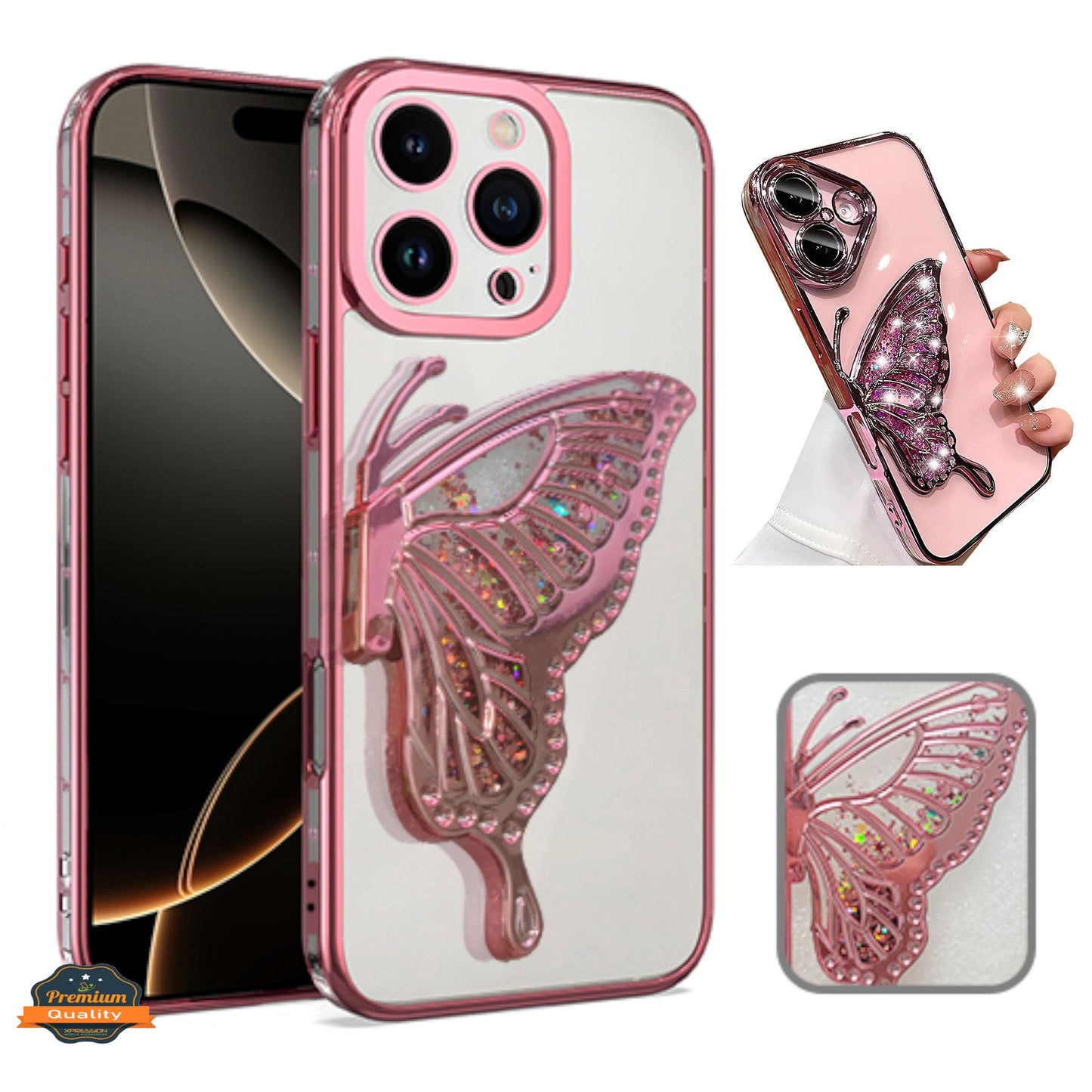 For Samsung Galaxy S25 Ultra Glitter 3D Butterfly Bling Case, Chrome Electroplate Sparkle Liquid Flowing Plating Hybrid Bumper Case Cover
