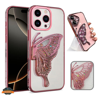 For Samsung Galaxy A16 Glitter 3D Butterfly Bling Case, Chrome Electroplate Sparkle Liquid Flowing Plating Hybrid Bumper Case Cover