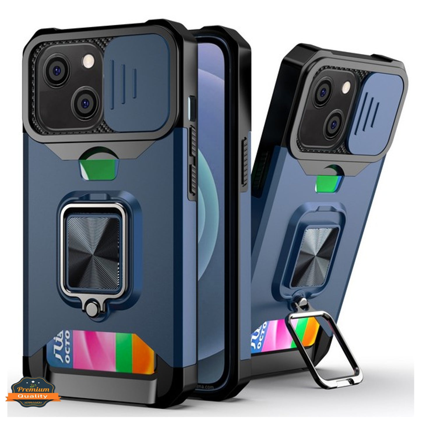 For Apple iPhone 16e /iPhone SE4 Wallet Case with Slide Camera Protector, Credit Card Slot, Ring Sand, Magnetic Car Mount Case Cover