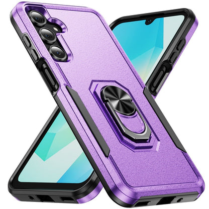 Phone Case for Samsung Galaxy A16 5G Tough Hybrid Ring Stand Shockproof Rugged Grip Impact Resistant Hybrid Kickstand Heavy Duty Durable Cover Purple