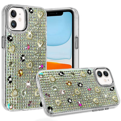 Phone Case for Apple iPhone 11 Chrome Fashion Hybrid Bling Diamond Heart Rhinestone Decorative Stones Sparkling Embellished Design Cover