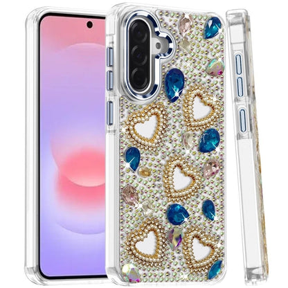Phone Case for Samsung Galaxy A37 Luxury Crystal Heart Rhinestone Diamond Bling Shockproof Hybrid Glitter Protective Stylish Durable Grip Cover