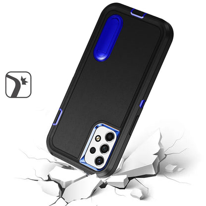 For Apple iPhone 16 (6.1") Hybrid 3 Layers Hard 3in1 Shockproof with Kickstand Heavy Duty Hard TPU Rubber Anti-Drop Case Cover Black / Blue